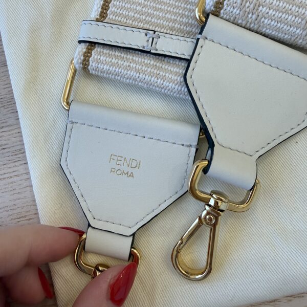 Fendi Cannete Ribbon Poly Vitello Century Logo Adjustable Strap You White Garza Ecru