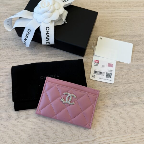 Chanel Lambskin Quilted Crystal Star Card Holder Pink