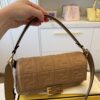 Fendi Nappa FF 1974 Embossed Baguette Miele Scuro