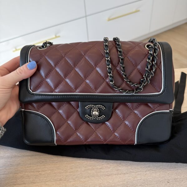 Chanel Paris-Salzburg Tyrolean Flap Bag Burgundy, Black and Silver