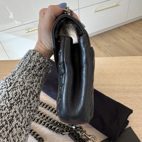 Saint Laurent (YSL) Sheepskin Matelasse Chevron Monogram Medium College Bag Black Studded