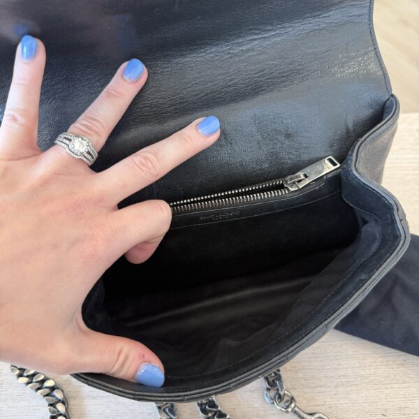 Saint Laurent (YSL) Sheepskin Matelasse Chevron Monogram Medium College Bag Black Studded