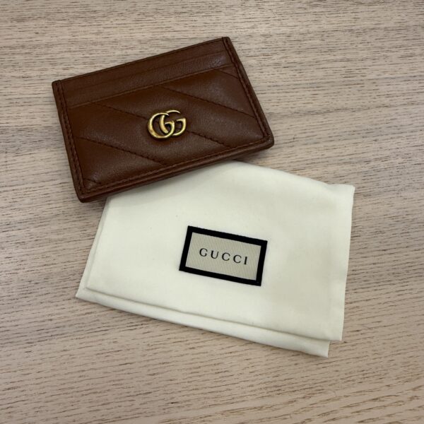 Gucci Calfskin Matelasse GG Marmont Card Holder Caramel