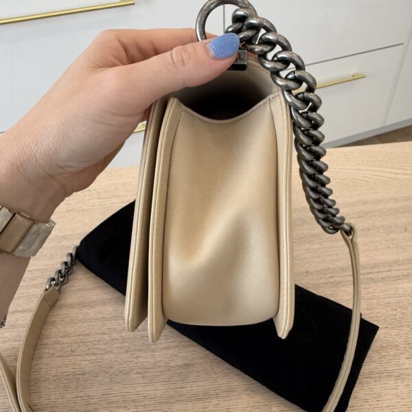Chanel Lambskin Quilted Old Medium Boy Flap Beige Palladium Hardware