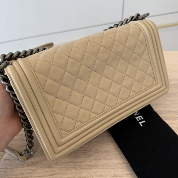 Chanel Lambskin Quilted Old Medium Boy Flap Beige Palladium Hardware