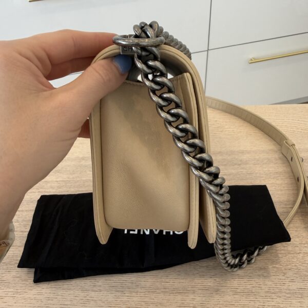 Chanel Lambskin Quilted Old Medium Boy Flap Beige Palladium Hardware