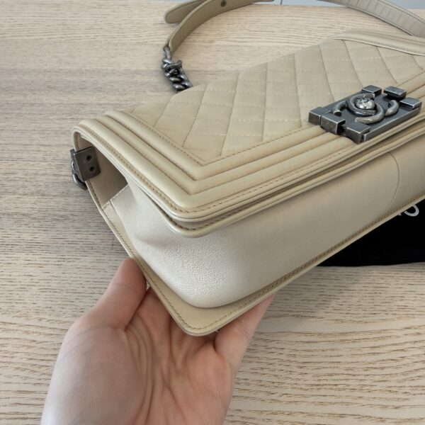 Chanel Lambskin Quilted Old Medium Boy Flap Beige Palladium Hardware