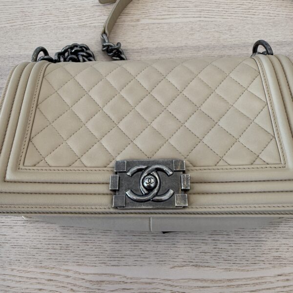 Chanel Lambskin Quilted Old Medium Boy Flap Beige Palladium Hardware