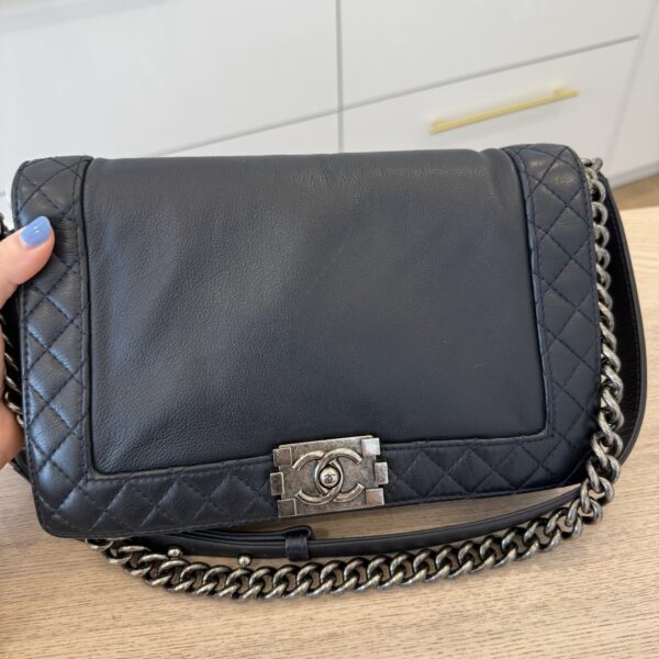 Chanel Calfskin New Medium Boy Reverso Flap Navy