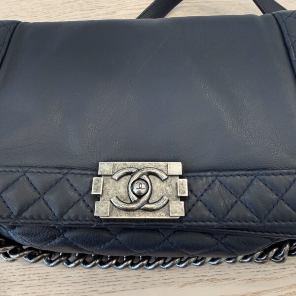 Chanel Calfskin New Medium Boy Reverso Flap Navy