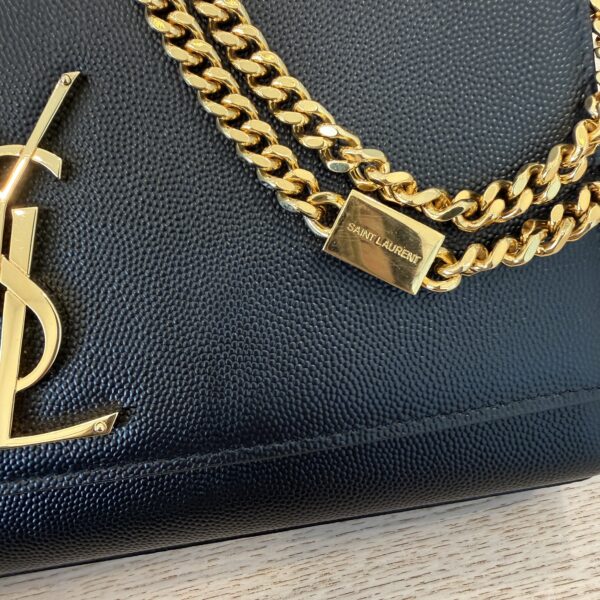 Saint Laurent (YSL) Grain De Poudre Medium Classic Monogram Kate Satchel Black Gold Hardware