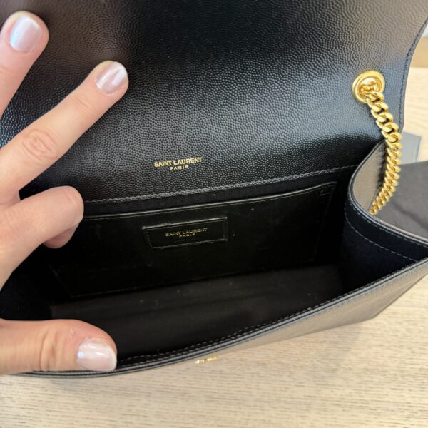 Saint Laurent (YSL) Grain De Poudre Medium Classic Monogram Kate Satchel Black Gold Hardware