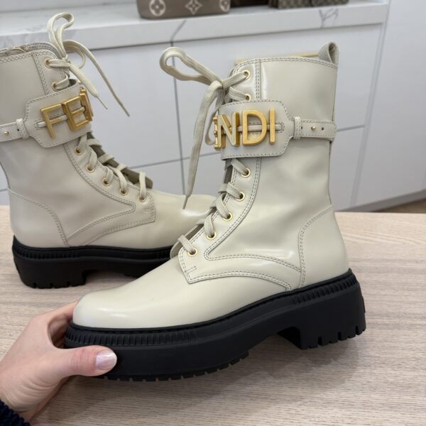 Fendi Vitello Abrasivato Fendigraphy 50mm Biker Boots 38 1/2 White