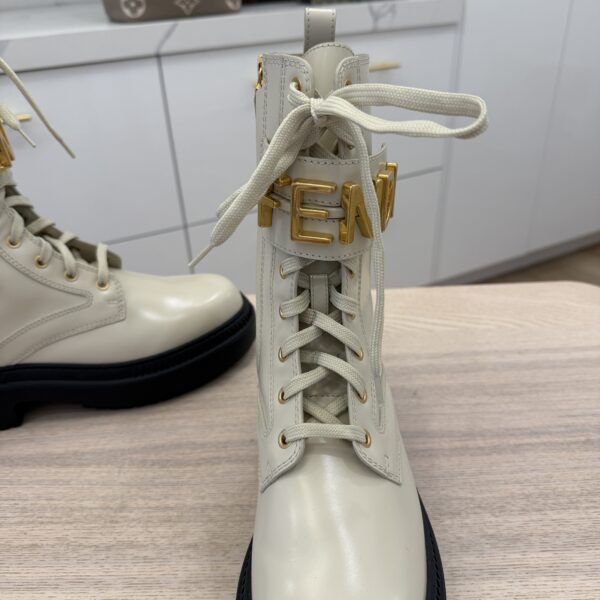 Fendi Vitello Abrasivato Fendigraphy 50mm Biker Boots 38 1/2 White