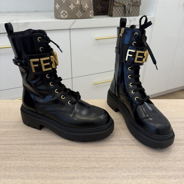 Fendi Vitello Abrasivato Fendigraphy 50mm Biker Boots 38 1/2 Black