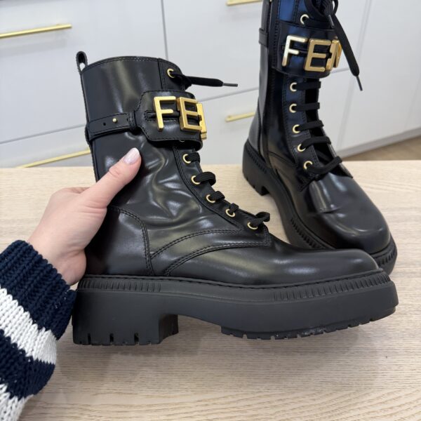 Fendi Vitello Abrasivato Fendigraphy 50mm Biker Boots 38 1/2 Black