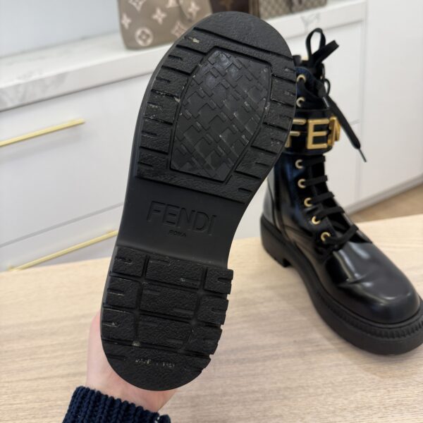 Fendi Vitello Abrasivato Fendigraphy 50mm Biker Boots 38 1/2 Black