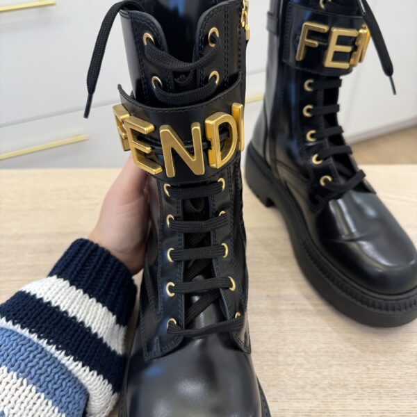 Fendi Vitello Abrasivato Fendigraphy 50mm Biker Boots 38 1/2 Black