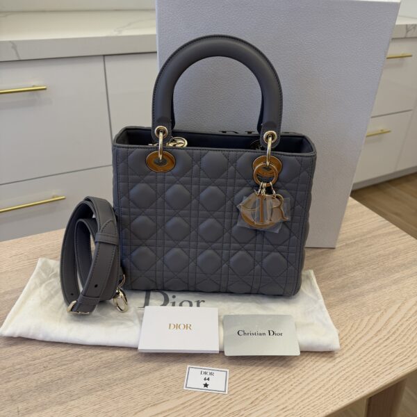 Christian Dior Lambskin Cannage Medium Lady Dior Grey Gold Hardware
