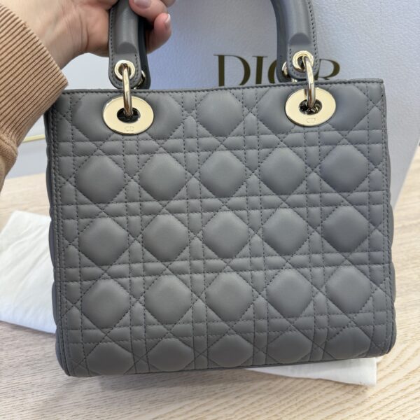 Christian Dior Lambskin Cannage Medium Lady Dior Grey Gold Hardware