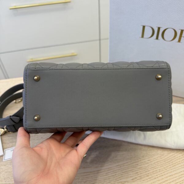 Christian Dior Lambskin Cannage Medium Lady Dior Grey Gold Hardware