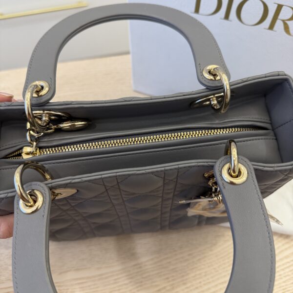 Christian Dior Lambskin Cannage Medium Lady Dior Grey Gold Hardware