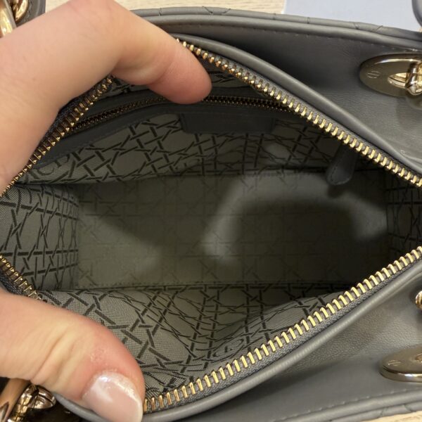 Christian Dior Lambskin Cannage Medium Lady Dior Grey Gold Hardware