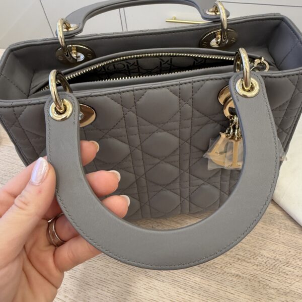 Christian Dior Lambskin Cannage Medium Lady Dior Grey Gold Hardware
