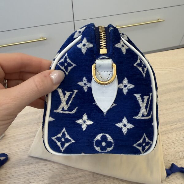 Louis Vuitton Blue/White Monogram Jacquard Velvet Match Speedy Bandouliere 20 Bag