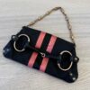Gucci Monogram Web Horsebit Chain Clutch Black and Rose Gold Hardware