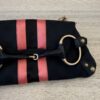 Gucci Monogram Web Horsebit Chain Clutch Black and Rose Gold Hardware