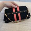 Gucci Monogram Web Horsebit Chain Clutch Black and Rose Gold Hardware