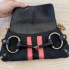 Gucci Monogram Web Horsebit Chain Clutch Black and Rose Gold Hardware