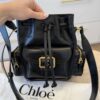 Chloe Camera Bucket Crossbody Bag in Shiny Calfskin Black