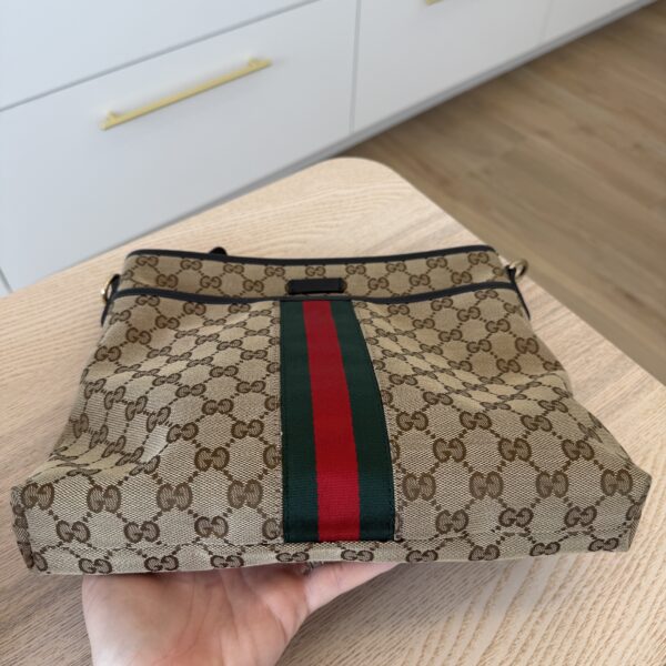 Gucci GG Monogram Web Flat Messenger Bag Black