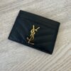 Saint Laurent (YSL) Grain De Poudre Matelasse Chevron Monogram Credit Card Case Black