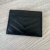 Saint Laurent (YSL) Grain De Poudre Matelasse Chevron Monogram Credit Card Case Black