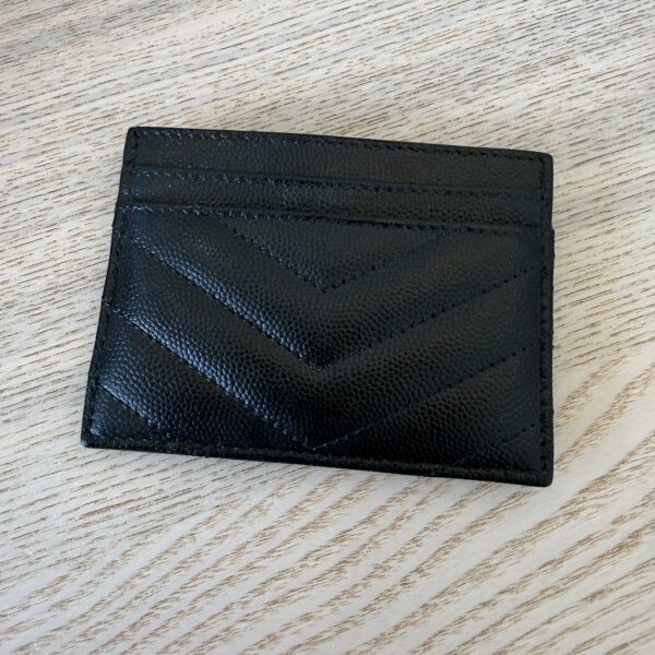 Saint Laurent (YSL) Grain De Poudre Matelasse Chevron Monogram Credit Card Case Black