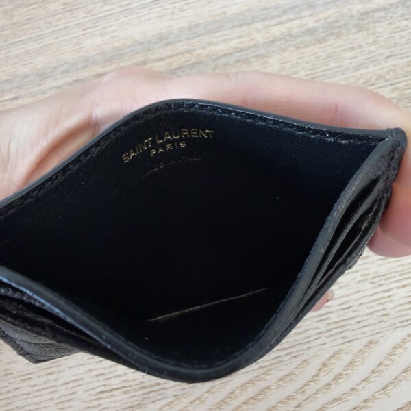 Saint Laurent (YSL) Grain De Poudre Matelasse Chevron Monogram Credit Card Case Black