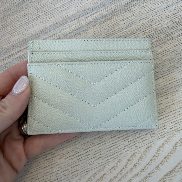 Saint Laurent (YSL) Grain De Poudre Matelasse Chevron Monogram Credit Card Case White