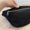 Gucci Monogram Jumbo GG Textured Dollar Calfskin Web Belt Bag Black