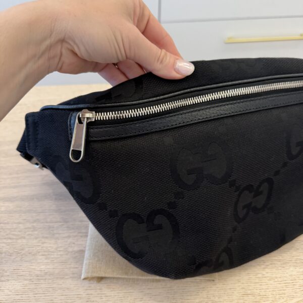 Gucci Monogram Jumbo GG Textured Dollar Calfskin Web Belt Bag Black