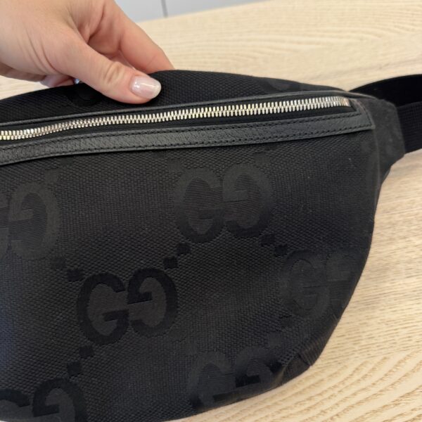Gucci Monogram Jumbo GG Textured Dollar Calfskin Web Belt Bag Black