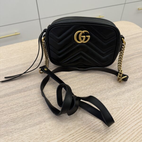 Gucci Calfskin Matelasse Mini GG Marmont Chain Shoulder Bag Black