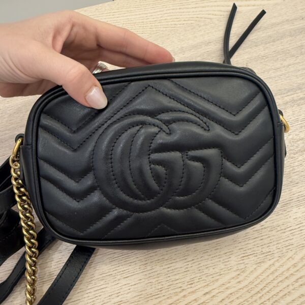 Gucci Calfskin Matelasse Mini GG Marmont Chain Shoulder Bag Black