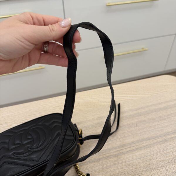 Gucci Calfskin Matelasse Mini GG Marmont Chain Shoulder Bag Black