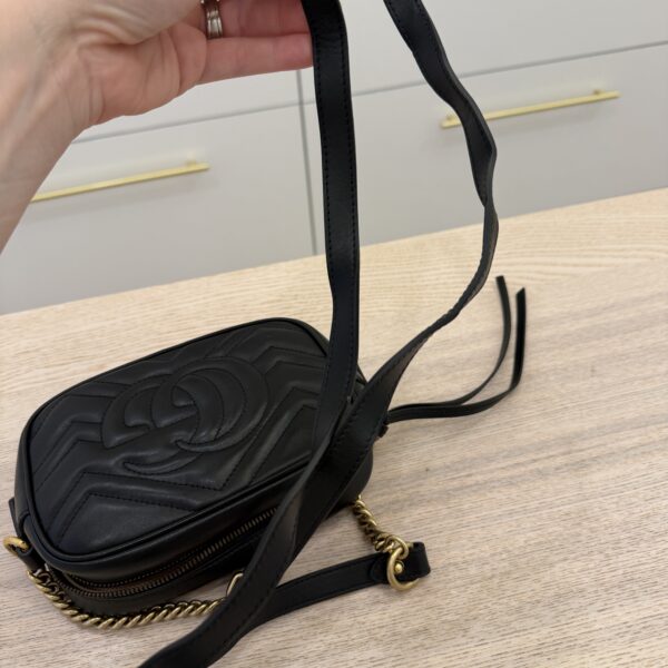 Gucci Calfskin Matelasse Mini GG Marmont Chain Shoulder Bag Black