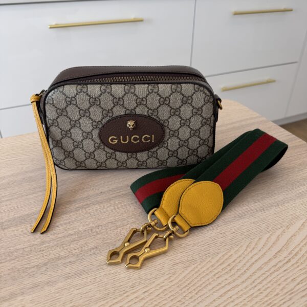 Gucci GG Supreme Monogram Neo Vintage Web Shoulder Bag Brown Yellow