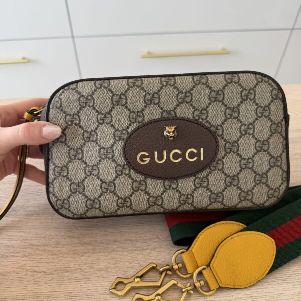 Gucci GG Supreme Monogram Neo Vintage Web Shoulder Bag Brown Yellow