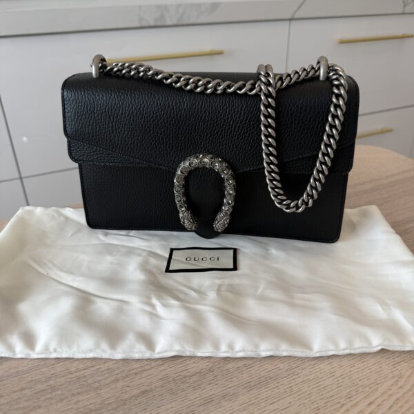 Gucci Black Leather Dionysus Small Shoulder Bag Crystals